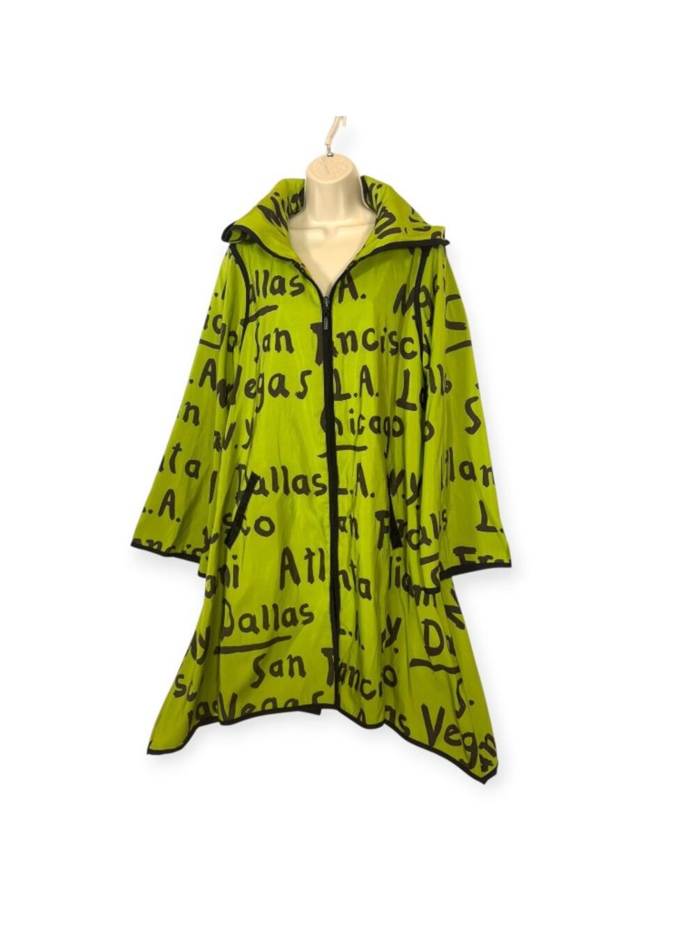 Mycra Pac Now Green City Print Hooded Swing Raincoat Size 2 M/L
